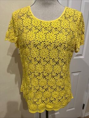 Talbots Yellow Floral Crochet Lace Short Sleeve Top